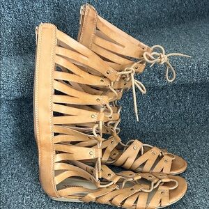 Arizona Jean Company Tan Gladiator Lace-Up Zip Back Sandals